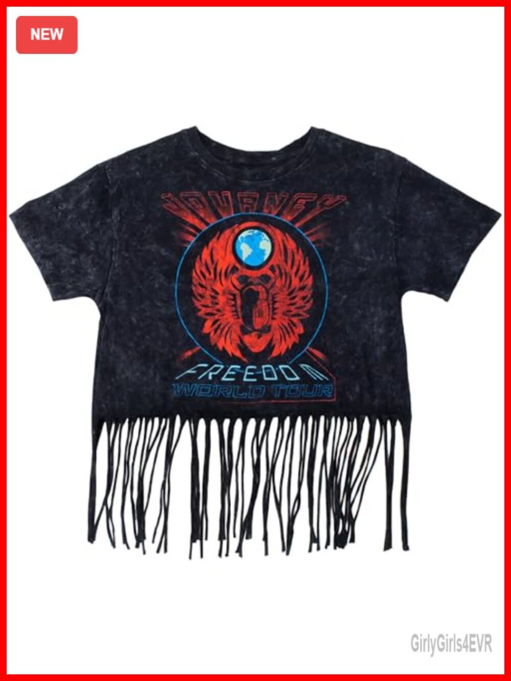 Cropped Fringe Vintage Band Short Sleeve Graphic T-Shirt